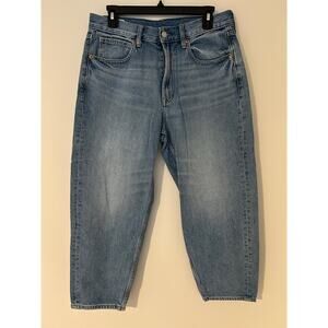 GAP Barrel Jean High Rise 29 8 Short Light Wash Blue Denim EUC